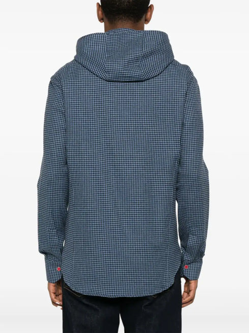 gingham-check hooded shirt